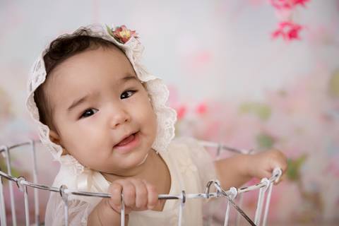Sorriso de bebe de 7 meses, gêmea, '