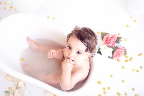 Banho no smash the cake tema jardim menina'