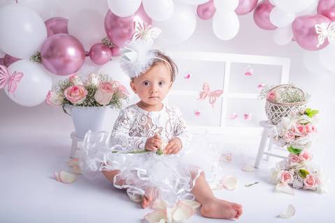 Smash the cake tema jardim rosa e branco'