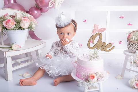 tema jardim smash the cake ensaio com bolo'