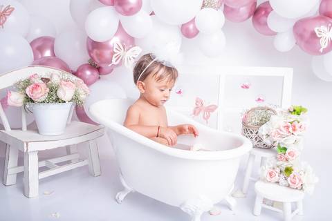 hora do banho tema jardim ensaio com bolo '