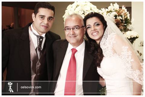 Celso Vick e casal na Cerimonia de Casamento realizada no Samyr Buffet em São Caetano do Sul'