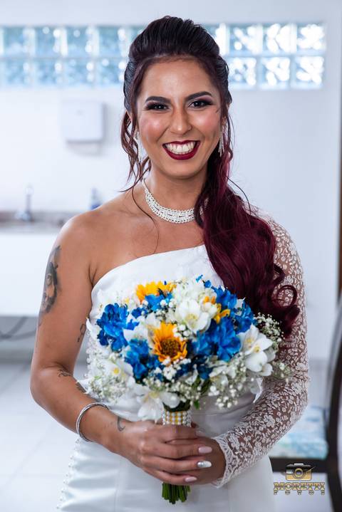 retrato da noiva com bouquet'