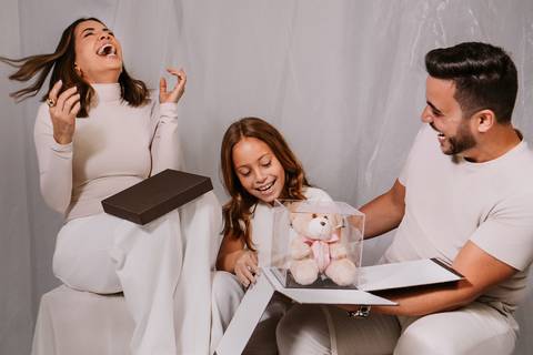 momento de família com a revelação emocionante'