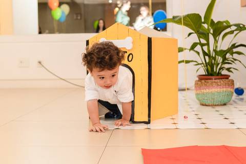 crianças brincando com casa do Pluto da decoração da festa infantil '