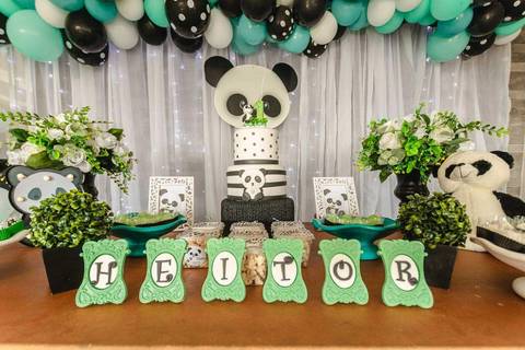 Decoração de Festa infantil de um ano tema Panda'