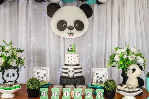 Decoração de Festa infantil de um ano tema Panda'