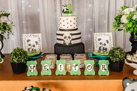 Decoração de Festa infantil de um ano tema Panda'