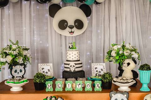 Decoração de Festa infantil de um ano tema Panda'