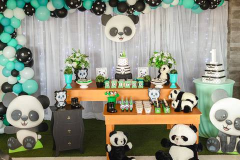 Decoração de Festa infantil de um ano tema Panda'