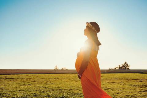 gravida-gestante-contra-sol-no-campo'