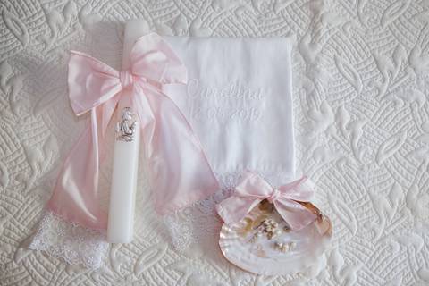 vela concha e toalha para o baptizado'