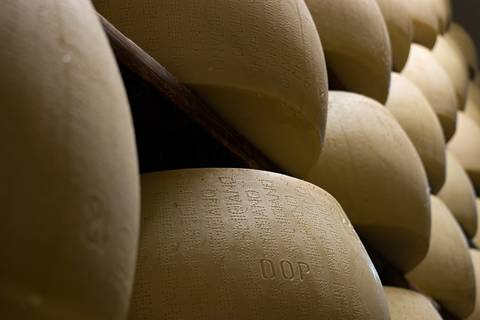 Detalhe da produção de queijo em Parma '