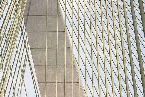 detalhes dos cabos tensionados com pilar de concreto da Ponte Estaiada '