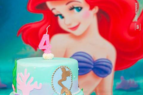 Fotos da festa de aniversário da Clarice com o tema da Pequena Sereia, em São Paulo.'