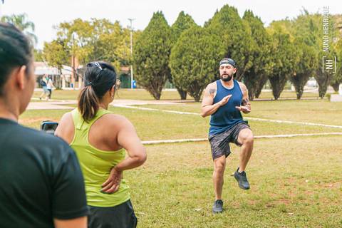 Fotos do treino funcional especial para o Programa Jaguaré Caminhos realizado pelo personal trainer Gui Cerino no Espaço Verde Chico Mendes, em São Caetano do Sul.'