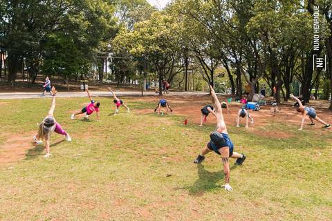 Fotos do treino funcional especial para o Programa Jaguaré Caminhos realizado pelo personal trainer Gui Cerino no Espaço Verde Chico Mendes, em São Caetano do Sul.'