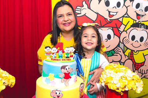 Foto do aniversário da Izadora no Buffet Happy Face em São Paulo com o tema da Turma da Mônica.'