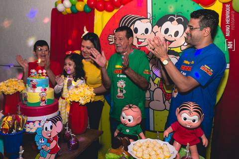 Foto do aniversário da Izadora no Buffet Happy Face em São Paulo com o tema da Turma da Mônica.'