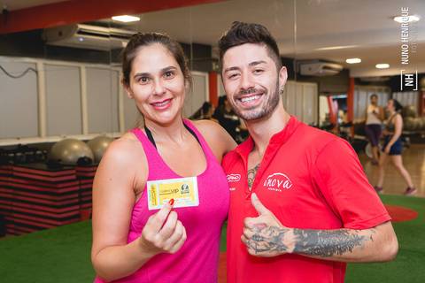 Vencedora do sorteio de Dia da Mulher na Academia Inova Jardim, em Santo André.'