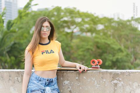 Ensaio fotográfico com skate da modelo Luiza Frameschi na Pista de Skate em São Bernardo do Campo/SP.'