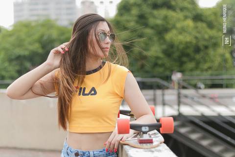 Ensaio fotográfico com skate da modelo Luiza Frameschi na Pista de Skate em São Bernardo do Campo/SP.'