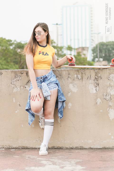 Ensaio fotográfico com skate da modelo Luiza Frameschi na Pista de Skate em São Bernardo do Campo/SP.'