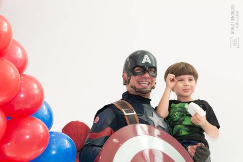 Festa de aniversário de 5 anos do Matias no Buffet Spasso Power com os personagens Hulk, Capitão América, Homem Aranha, Thor, Homem de Ferro e Thanos da Mister Marcelo personagens na cidade de São Paulo.'