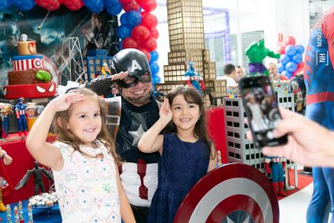 Festa de aniversário de 5 anos do Matias no Buffet Spasso Power com os personagens Hulk, Capitão América, Homem Aranha, Thor, Homem de Ferro e Thanos da Mister Marcelo personagens na cidade de São Paulo.'