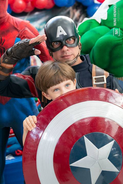 Festa de aniversário de 5 anos do Matias no Buffet Spasso Power com os personagens Hulk, Capitão América, Homem Aranha, Thor, Homem de Ferro e Thanos da Mister Marcelo personagens na cidade de São Paulo.'