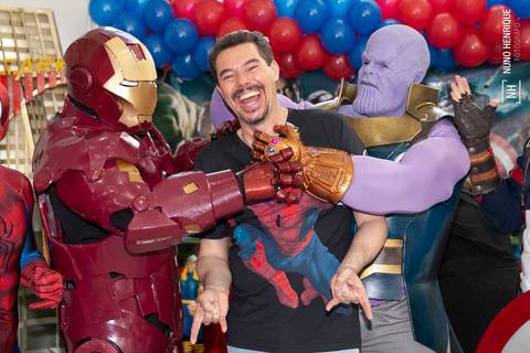 Festa de aniversário de 5 anos do Matias no Buffet Spasso Power com os personagens Hulk, Capitão América, Homem Aranha, Thor, Homem de Ferro e Thanos da Mister Marcelo personagens na cidade de São Paulo.'