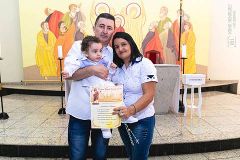 Cerimônia de batismo do João Lucas realizada na Igreja do Sagrado Coração de Jesus, zona sul de São Paulo.'