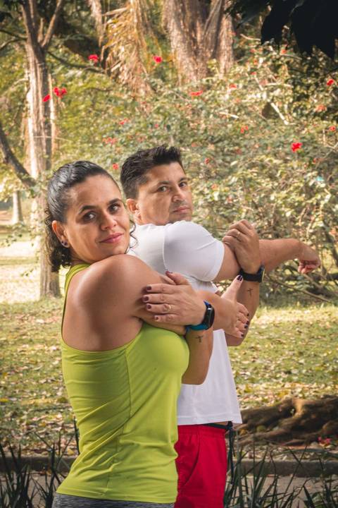 Ensaio fitness com o casal Ju e Valdo no Parque Ibirapuera, na cidade de São Paulo.'