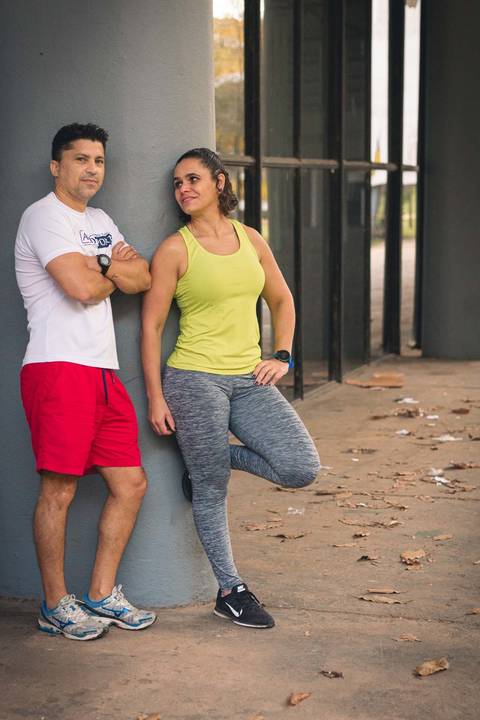 Ensaio fitness com o casal Ju e Valdo no Parque Ibirapuera, na cidade de São Paulo.'