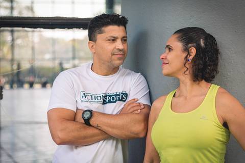 Ensaio fitness com o casal Ju e Valdo no Parque Ibirapuera, na cidade de São Paulo.'