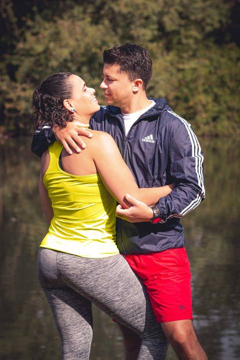 Ensaio fitness com o casal Ju e Valdo no Parque Ibirapuera, na cidade de São Paulo.'