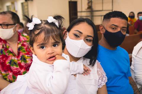 Batizado da Lorenna Silva na Igreja do Sagrado Coração de Jesus, zona sul de São Paulo.'