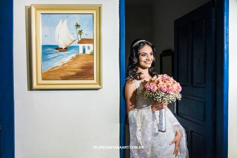 Noiva pensando no noivo no dia do casamento, o buquê de flores mais lindo do mundo'