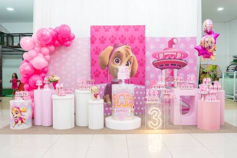 Festa infantil com decoração temática Skye da Patrulha Canina'