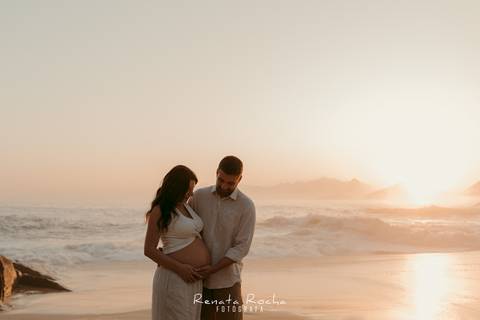 ensaio gestante por do sol praia do sossego niteroi'