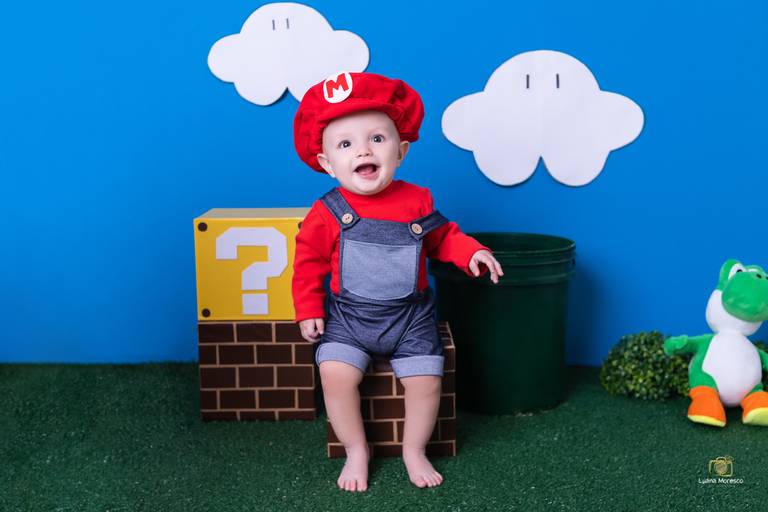 Mario, Bros, Luana, Moresco, Fotografia, fotografa, fotografo, estudio, foto, nene, criança, bebe, acompanhamento, mensal, trimestral, criativo, tematico, melhor, maior, menina, menino, banho, cenário