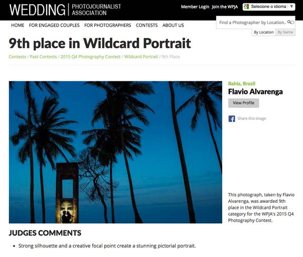 Foto premiada pela associação Internacional de fotógrafos de casamento - ISPWP