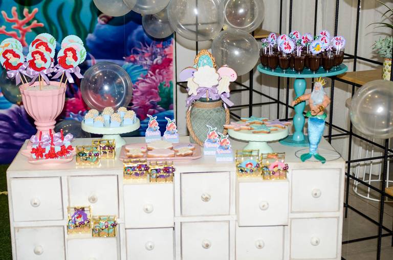 Decoração da Pequena Sereia em festa infantil de aniversário no Quinta Tijuca no Rio de Janeiro