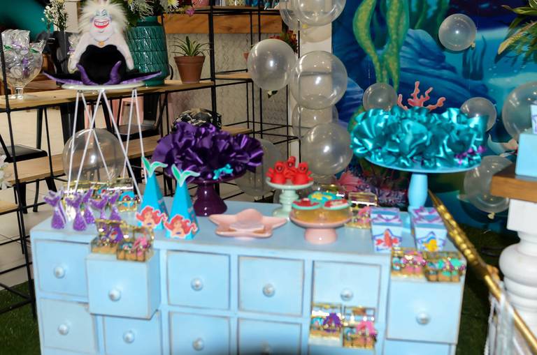 Decoração da Pequena Sereia em festa infantil de aniversário no Quinta Tijuca no Rio de Janeiro