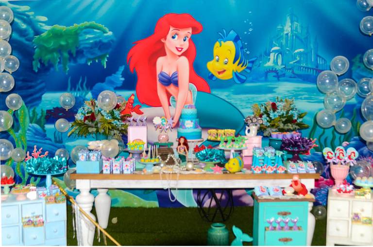 Decoração da Pequena Sereia em festa infantil de aniversário no Quinta Tijuca no Rio de Janeiro