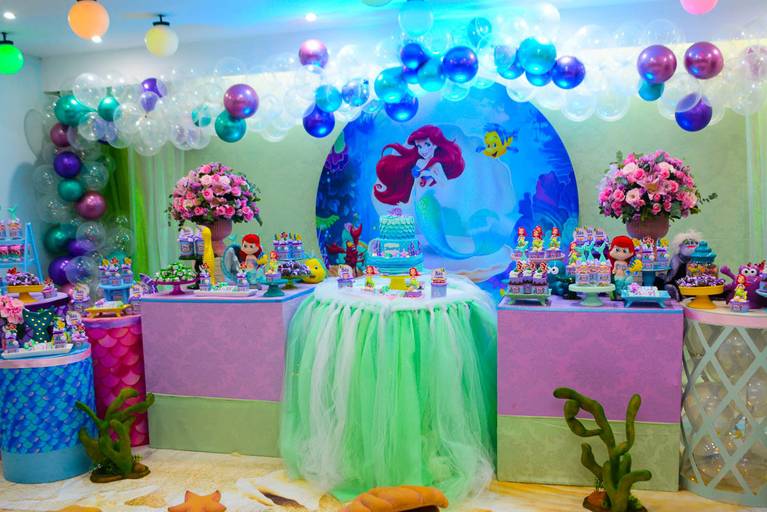 Decoraçao da Pequena Sereia em festa infantil de aniversário  no Rio de Janeiro