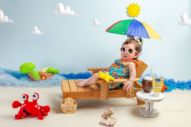 Ensaio acompanhamento infantil - ensaio de 6 meses - ensaio verão