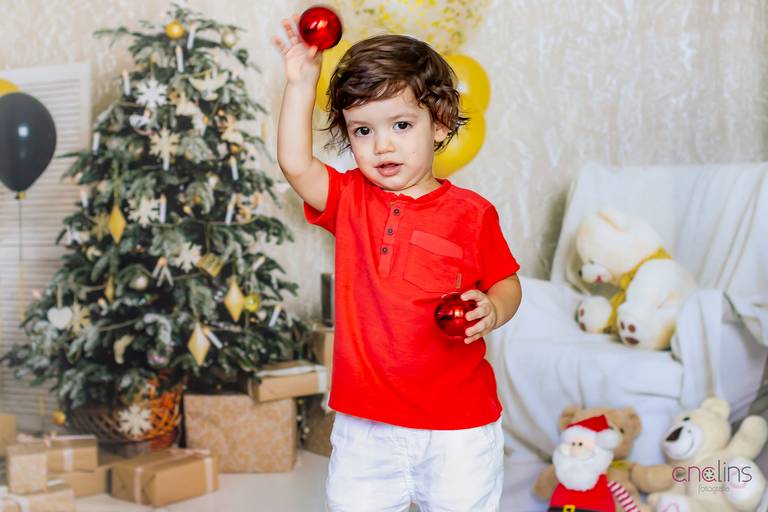 Ensaio de Natal com cenário em casa