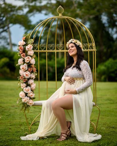 Fotografia de gestante em Cuiabá, com figurino próprio. Fotos em estúdio e externo.