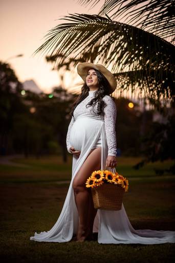 Fotografia de gestante em Cuiabá, com figurino próprio. Fotos em estúdio e externo.